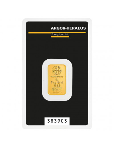 Sztabka złota 5 gramów Kinebar Argor-Heraeus