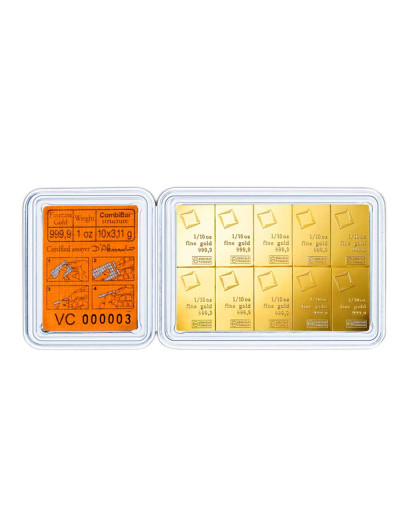 złota sztabka CombiBar Valcambi 10 x 1/10 oz