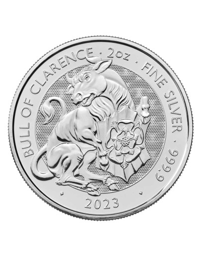 Srebrna moneta Byk z Clarence Królewskie Bestie Tudorów 2 uncje srebra 2023