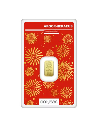 Sztabka złota 1 gram Rok Smoka Argor-Heraeus